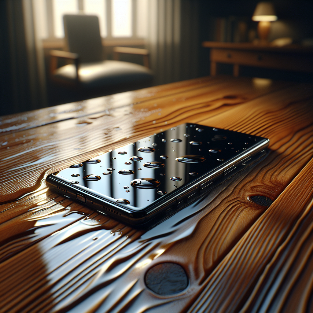 wet iphone on desk - water resistance after phone repair - 5 Must-Know Facts on Water Resistance After Phone Repair